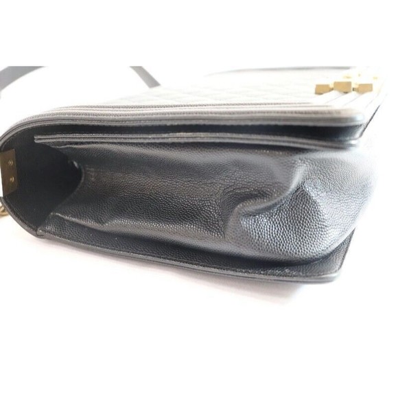 CHANEL - Quilted Black Caviar Leather BOY FLAP Shoulder Bag w/Authenticity Card - Picture 11 of 16